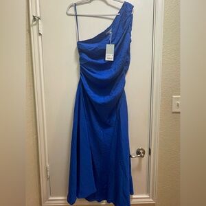 Sea La Vie Blue Asymmetrical Ruched One Shoulder Gown